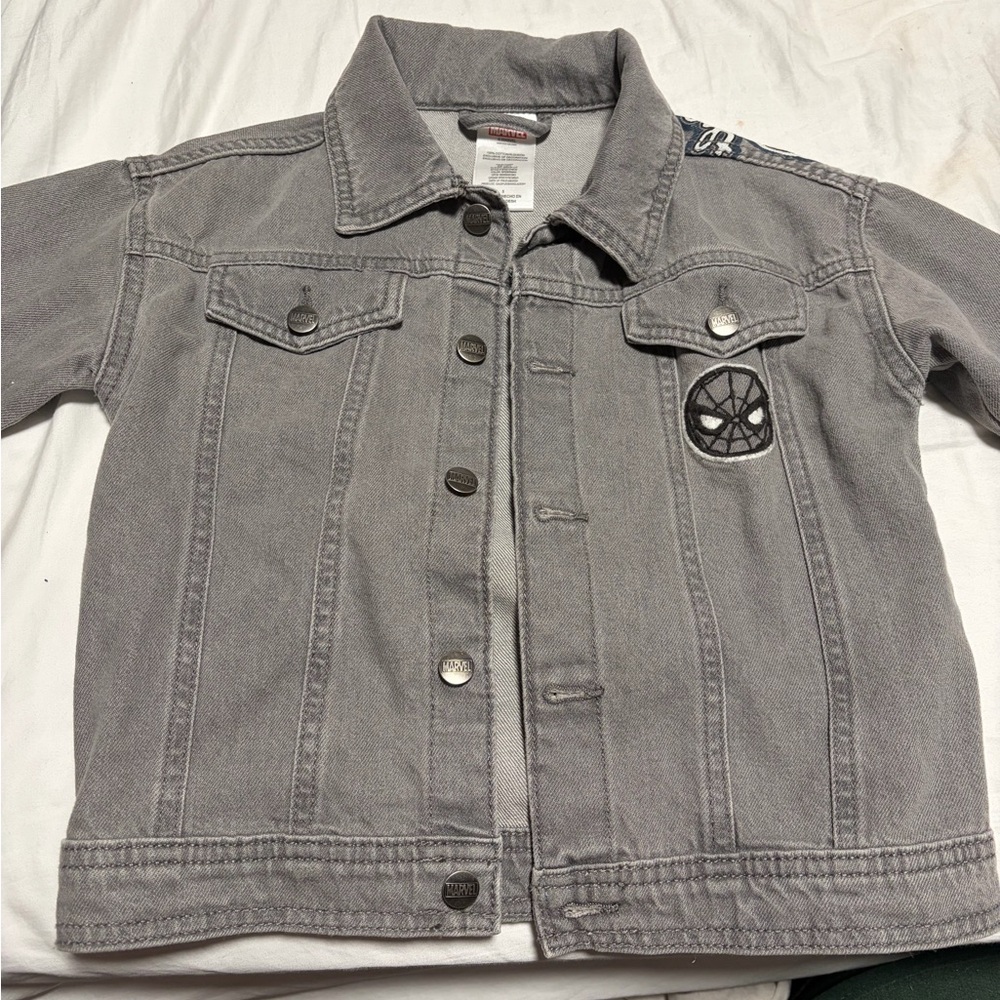 Marvel Kids Gray Denim Jean Jacket with Spider Emblem